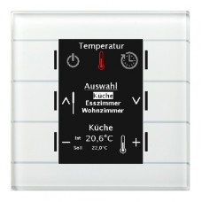 Glass Central Operation Unit Smart, White with colour display and 6 sensor areas, Temperature sensor