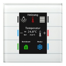 Glass Push Button II Smart, 4/6/8/12-fold, White, Colored display and RGB status indicator, with temperature sensor.